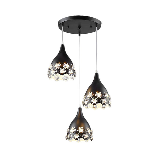 Contemporary Black Teardrop Cluster Pendant with Crystal-Encrusted Hanging Light