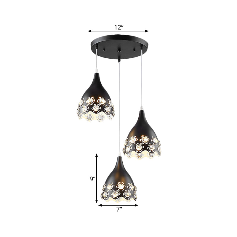 Contemporary Black Teardrop Cluster Pendant with Crystal-Encrusted Hanging Light