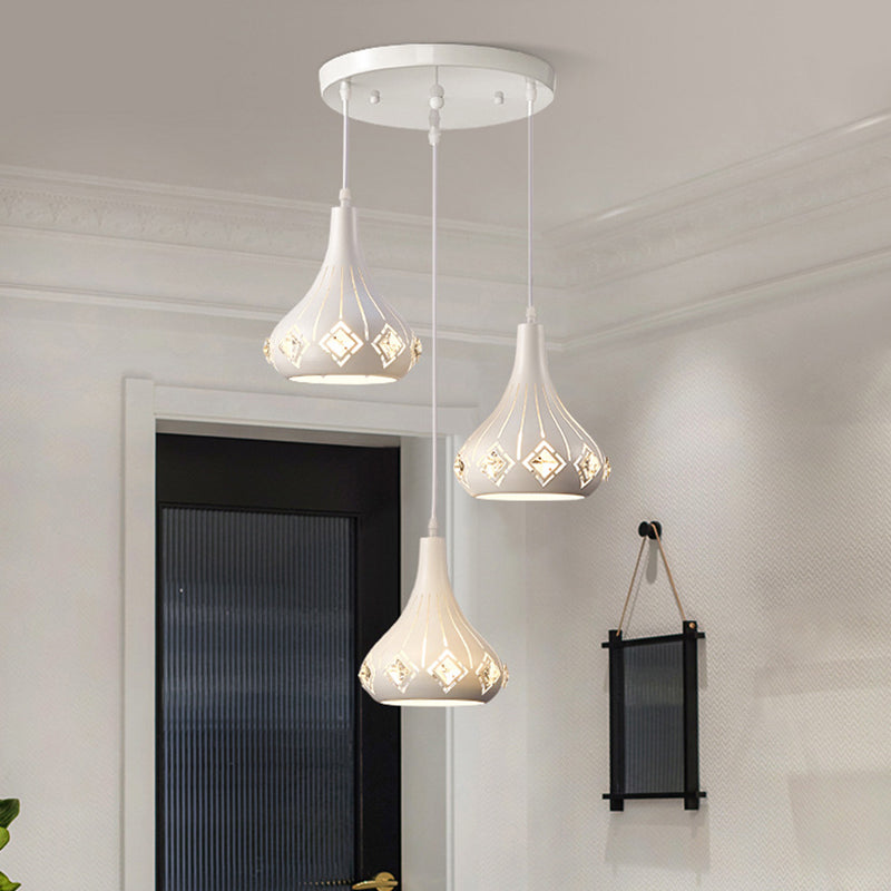 Modern Metal Urn Pendant Light with Crystal Accent - White, 3-Bulb Ceiling Lamp for Restaurants