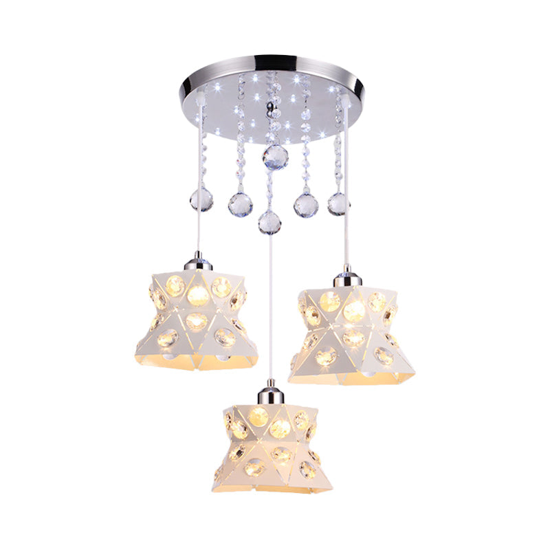 Modern Flared Dining Room Pendant Lamp with Crystal Accent - Iron Finish, 3 Bulbs
