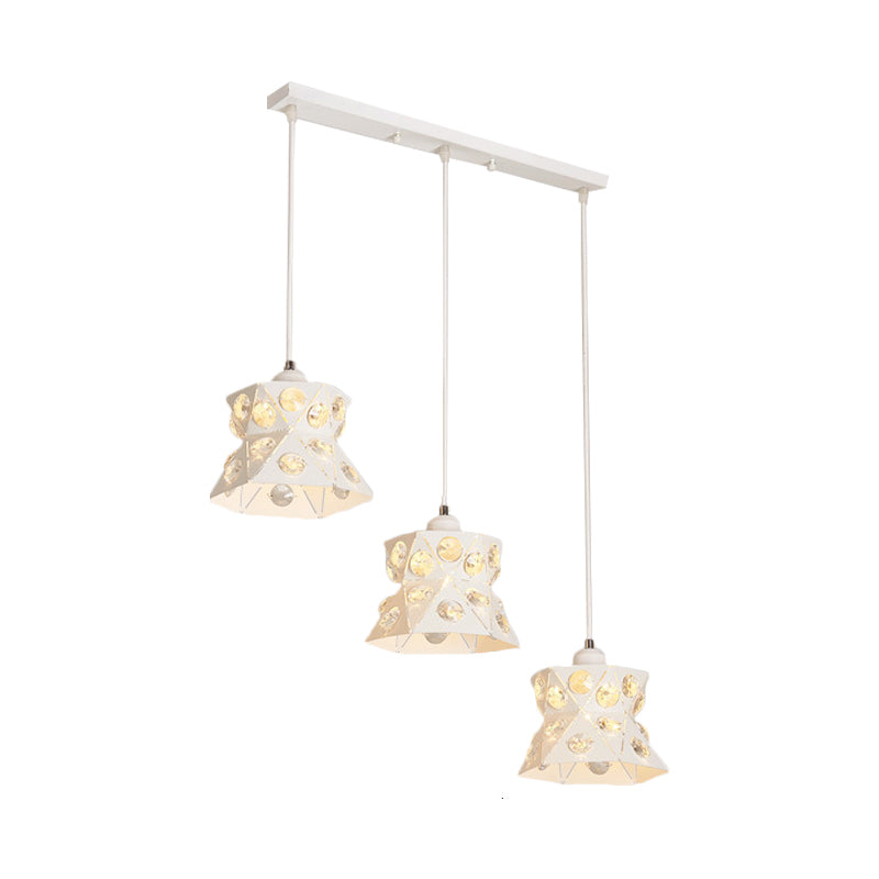 Modern White Pendant Lamp with Flared Iron Shade - 3-Bulb Dining Room Cluster Light