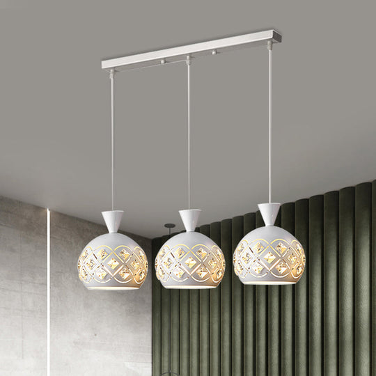 Modern Crystal Cluster Pendant Light with 3 Iron Domed Shades in White