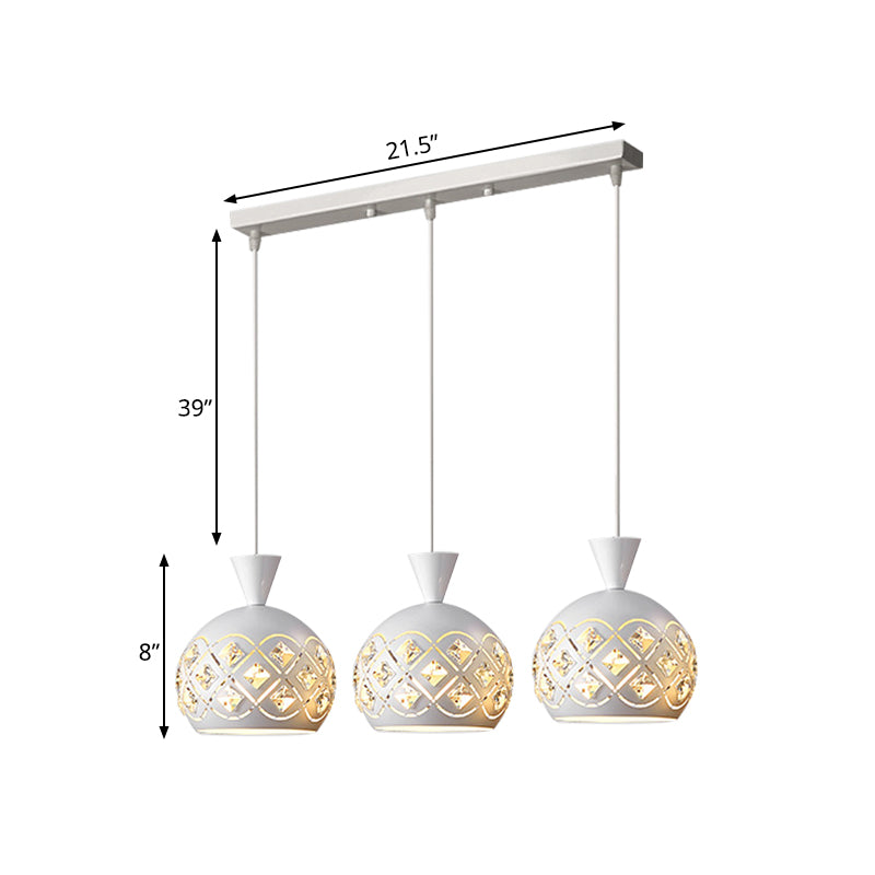 Modern Crystal Cluster Pendant Light with 3 Iron Domed Shades in White