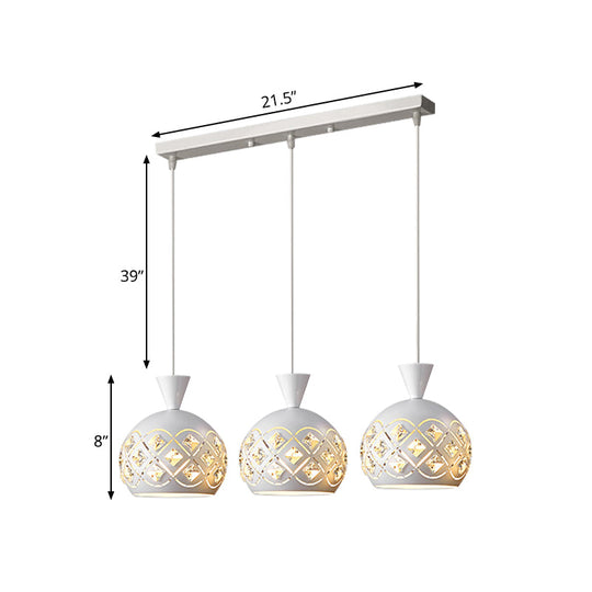 Modern Crystal Cluster Pendant Light with 3 Iron Domed Shades in White