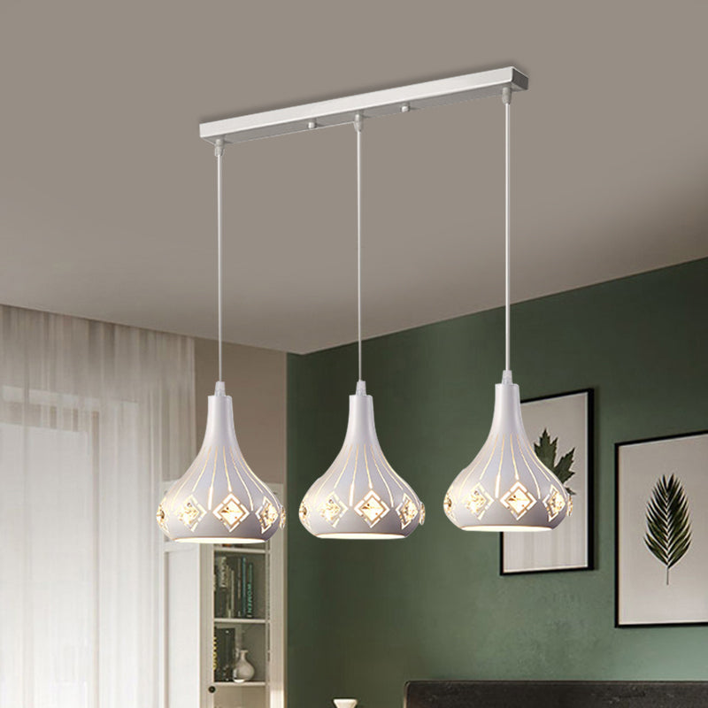 Iron Cluster Pendant with 3 Laser-Cut Urn Shape Lights – Modern White Dining Room Pendulum Lamp