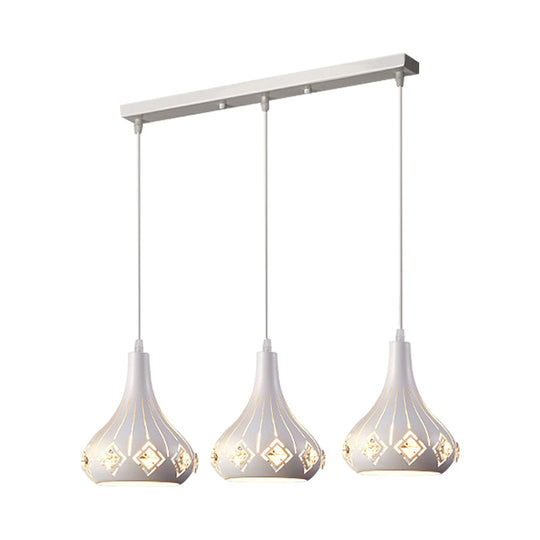 Iron Cluster Pendant with 3 Laser-Cut Urn Shape Lights – Modern White Dining Room Pendulum Lamp