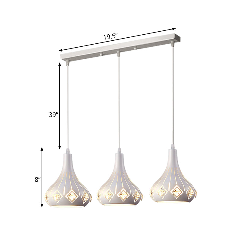 Iron Cluster Pendant with 3 Laser-Cut Urn Shape Lights – Modern White Dining Room Pendulum Lamp