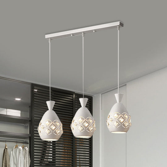 Modern White Wine Can Suspension Light with Crystal Accent - 3-Bulb Iron Multi Ceiling Lamp