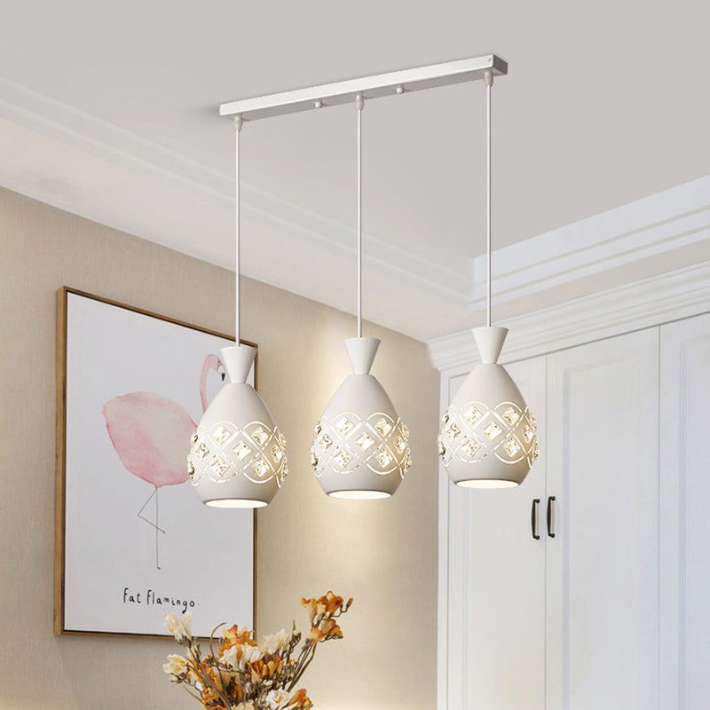 Modern White Wine Can Suspension Light with Crystal Accent - 3-Bulb Iron Multi Ceiling Lamp