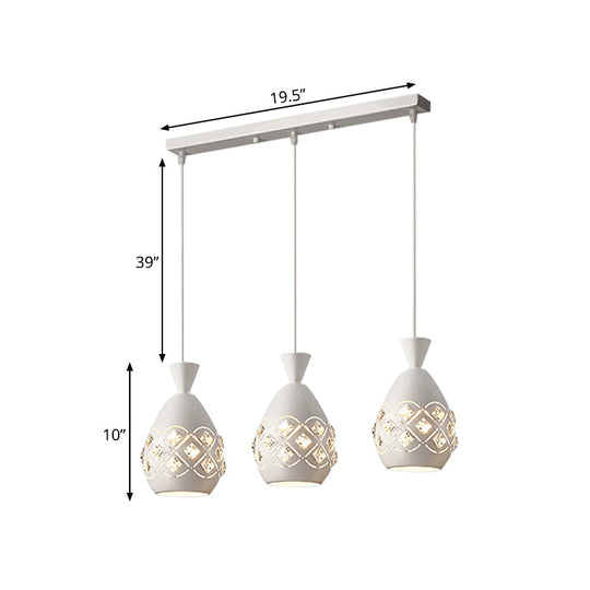 Modern White Wine Can Suspension Light with Crystal Accent - 3-Bulb Iron Multi Ceiling Lamp