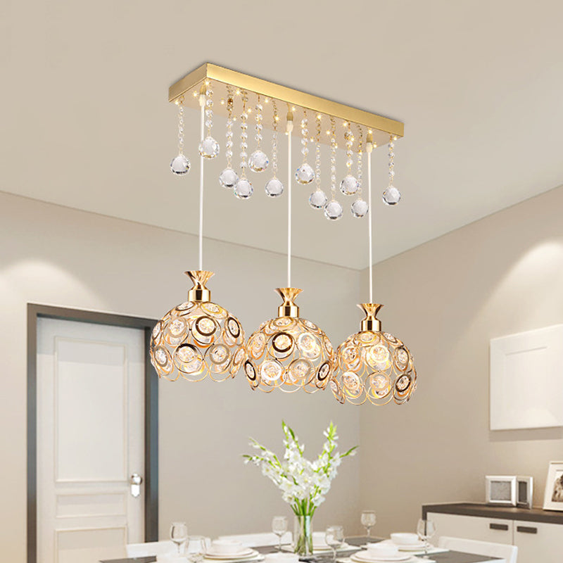 Modern Crystal Cluster Pendant Light with Gold Finish and 3 Heads