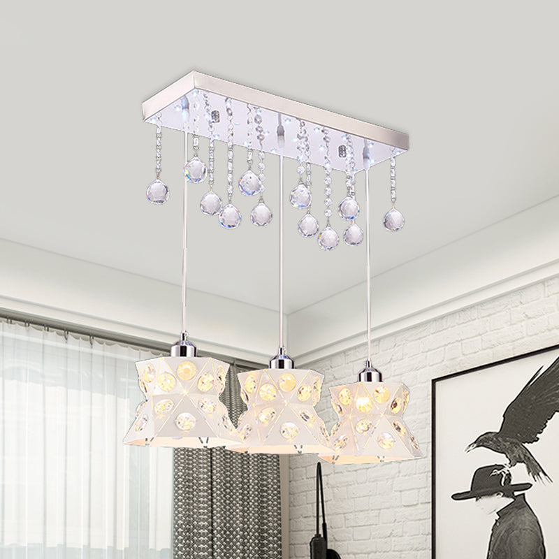 Modern White Iron 3-Bulb Suspension Lamp for Hourglass Restaurant
