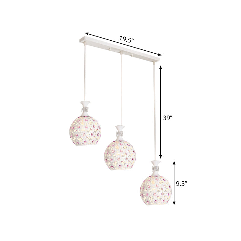 Modern 3-Light Iron Pendant Lamp with White Floret-Like Hanging Kit and Dome Design