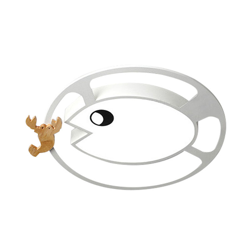 Kids Circular Acrylic Ceiling Light: Grey/White/Green LED Flush Mount Lamp with Wood Shrimp Decor for Nursery