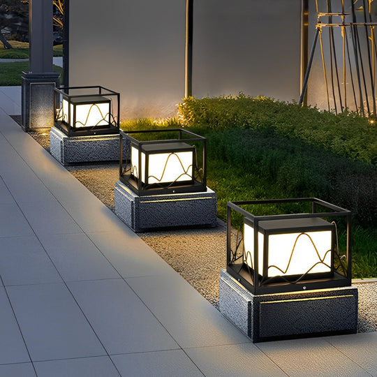 Square Solar LED Outdoor Post Cap Lights with Mountain Design