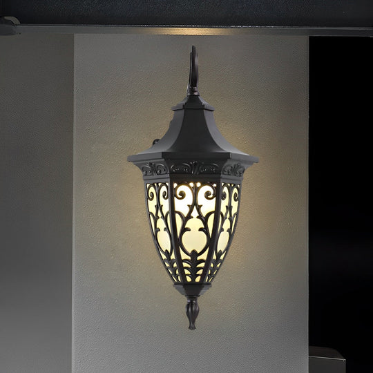 Vintage Flower Pattern Waterproof Black American Style Solar Wall Lamp