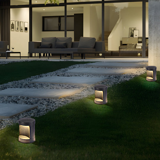 Modern Cylinder LED Outdoor Lawn Lamp Solar or Hardwired