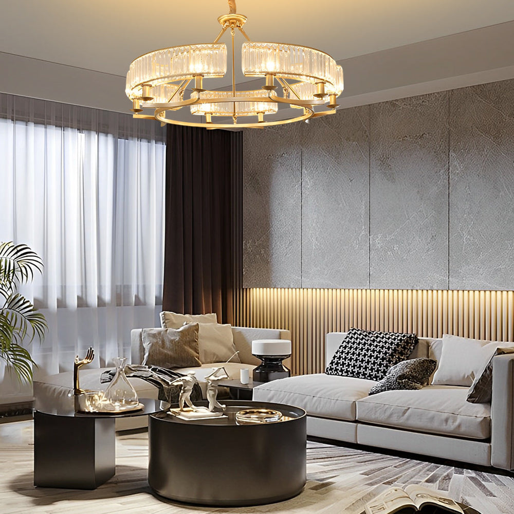 Round Metal Three Step Dimming Modern Rustic Crystal Chandelier