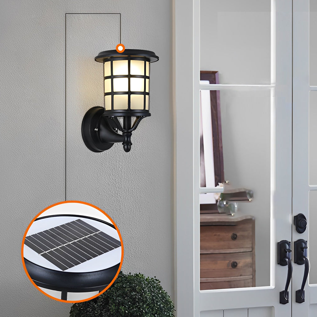 Retro Round Three Step Dimming Black Solar Wall Sconce Waterproof