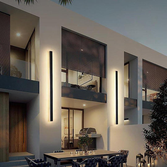 Waterproof Long Linear Metal Black Modern LED Outdoor Wall Lights