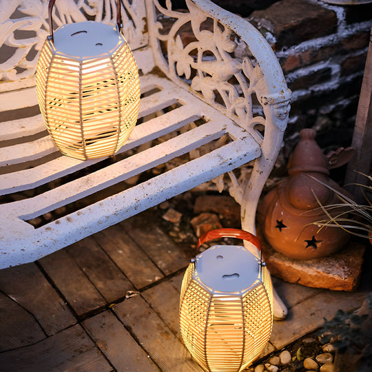 Portable Rattan Lantern Solar LED Waterproof Outdoor Floor Light