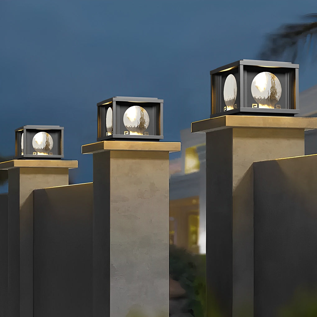 Square & Round Waterproof LED Black Solar Fence Post Lamps