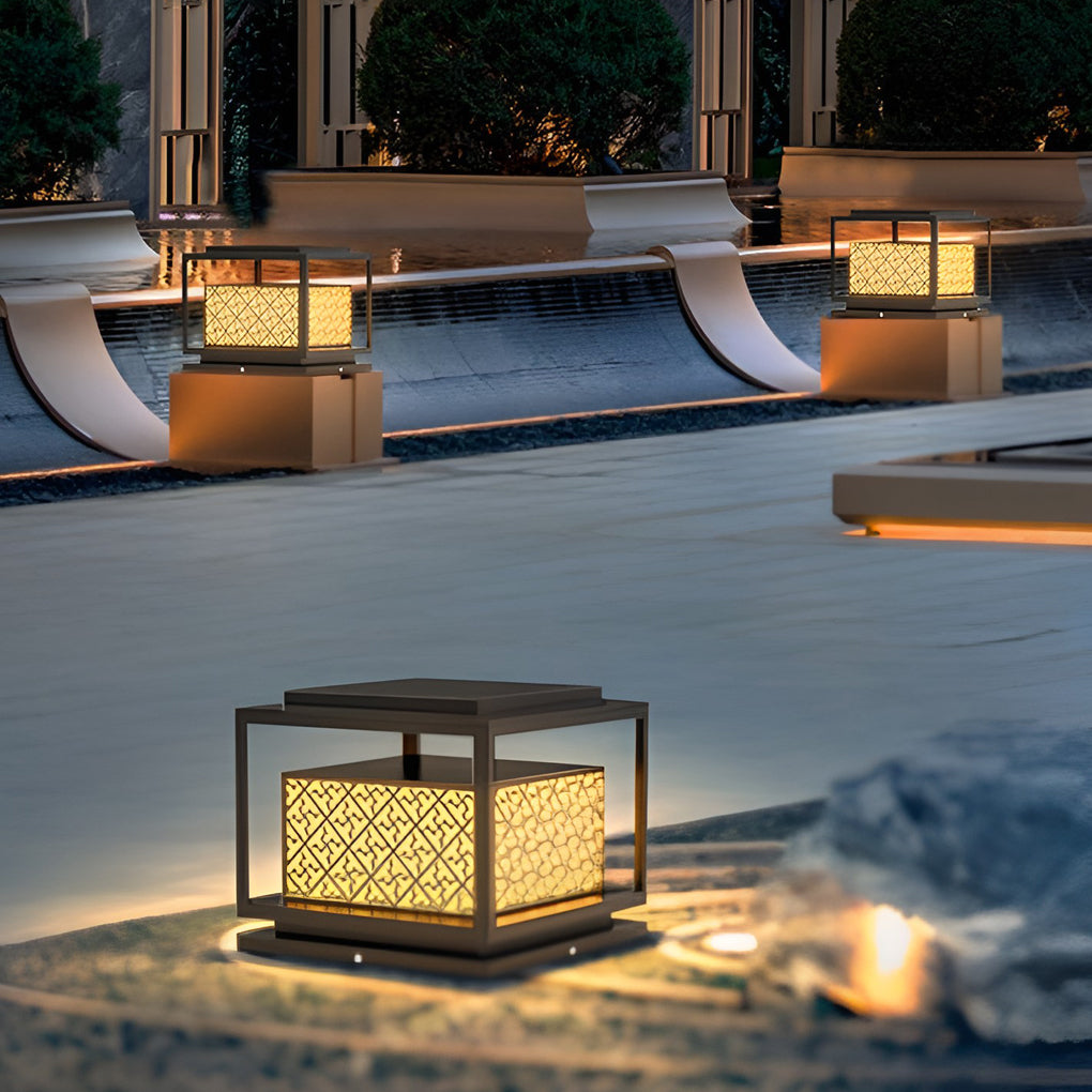 Square Solar Waterproof Outdoor Fence Post Light with Warm Glow