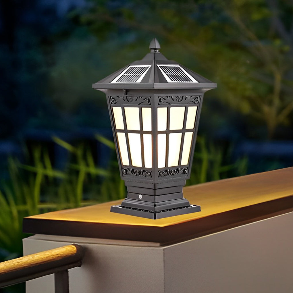 Waterproof Aluminum LED Brown Retro Solar Post Cap Lights Pillar Lamp