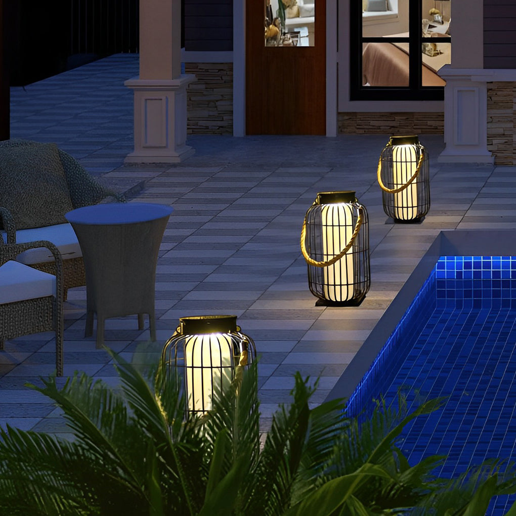 Classic Iron Lantern Solar Lawn Lamp Waterproof Portable Outdoor Light