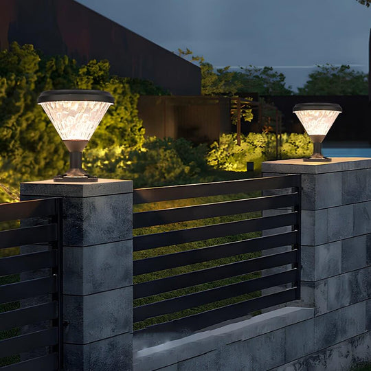 9-Inch Black Round LED Solar Post/Pier Light