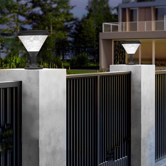 9-Inch Black Round LED Solar Post/Pier Light