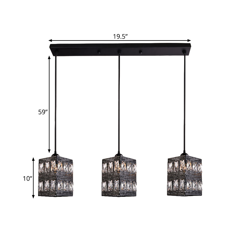 Modern Crystal Cluster Pendant Light with 3 Lights - Black Finish