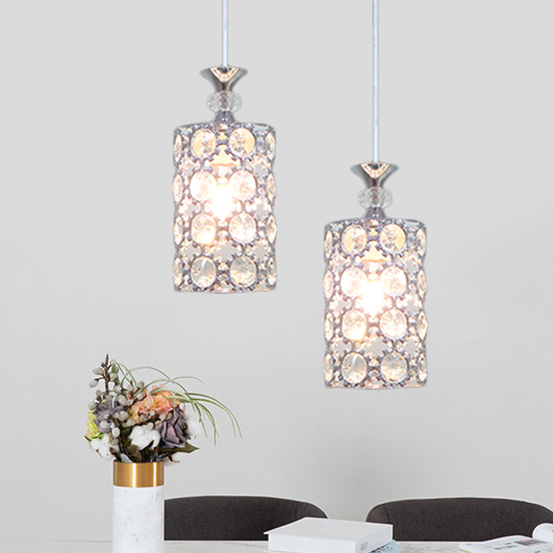Modern Silver Dining Room Pendant Light with Crystal Encrusted Shade
