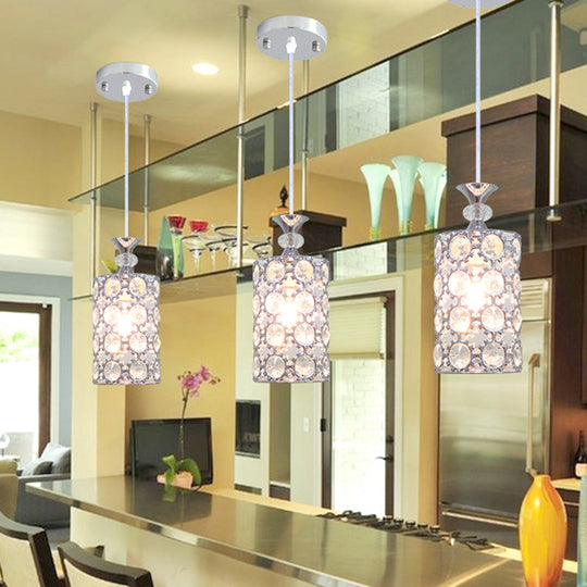 Modern Silver Dining Room Pendant Light with Crystal Encrusted Shade