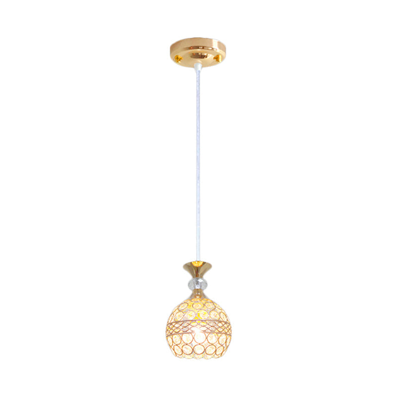 Modernism Pendant Lamp with Crystal-Encrusted Shade and Gold Ball Design