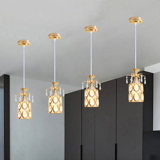 Modern Gold 1-Light Crystal Pendant - Cylindrical Suspension for Stylish Hanging Illumination