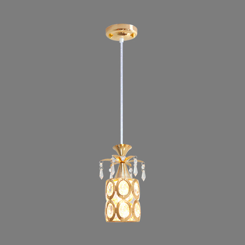 Modern Gold 1-Light Crystal Pendant - Cylindrical Suspension for Stylish Hanging Illumination