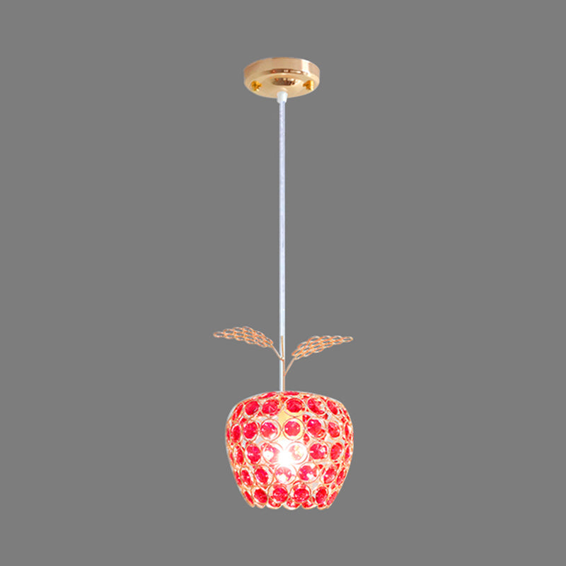Gold Apple Pendant Lamp with Red Crystal Encrusted Contemporary Design