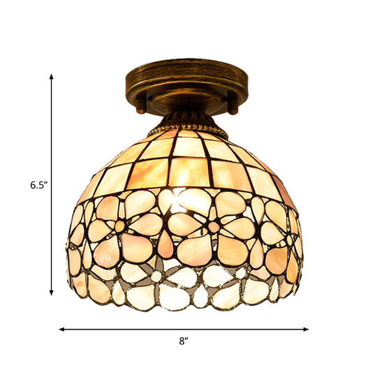 Tiffany Beige/Pink/Orange Shell Mini Flush Light Fixture - Natural Decorative Ceiling Lamp
