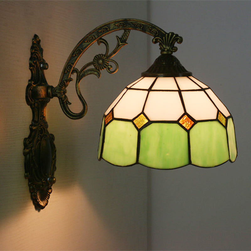 Tiffany Style Scalloped Wall Light-Grid Glass, 1 Head, Orange/Blue/Pink