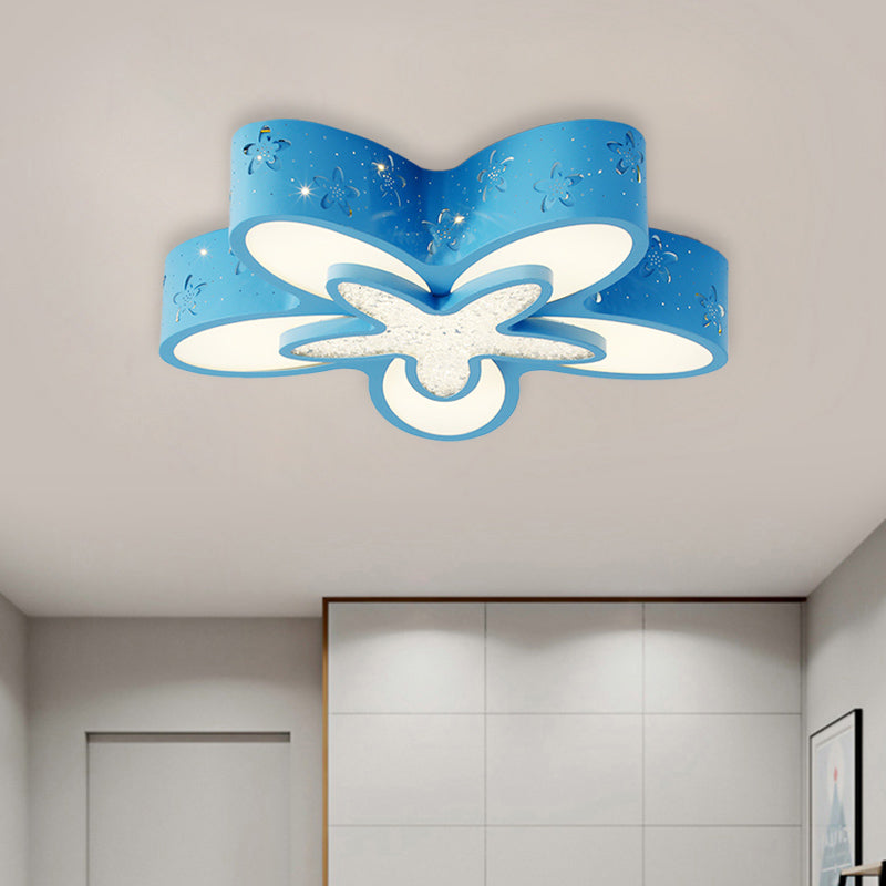 Flower-Shaped LED Cartoon Flush Ceiling Light for Kids' Bedrooms in Pink/Blue