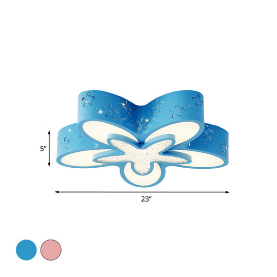 Flower-Shaped LED Cartoon Flush Ceiling Light for Kids' Bedrooms in Pink/Blue