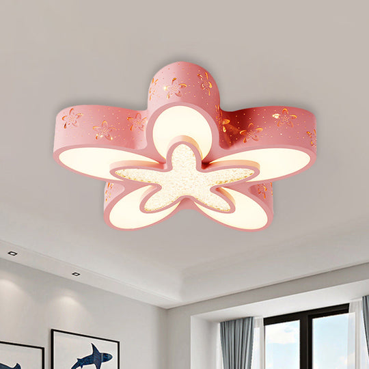 Flower-Shaped LED Cartoon Flush Ceiling Light for Kids' Bedrooms in Pink/Blue
