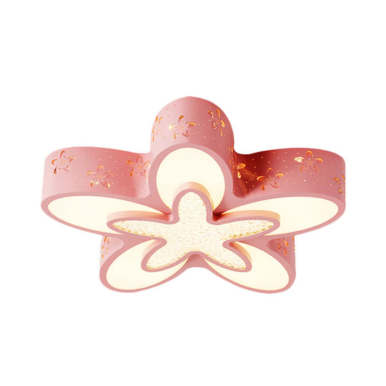Flower-Shaped LED Cartoon Flush Ceiling Light for Kids' Bedrooms in Pink/Blue
