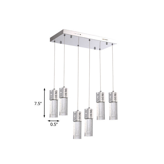 Modernist Crystal Square Tube Multi Ceiling Light: 6-Light LED Pendulum Lamp in Chrome