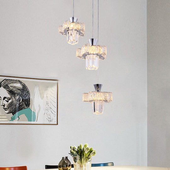 Modern Chrome Windmill Multi Light Pendant with Clear Faceted Crystal - 3-Light Kit