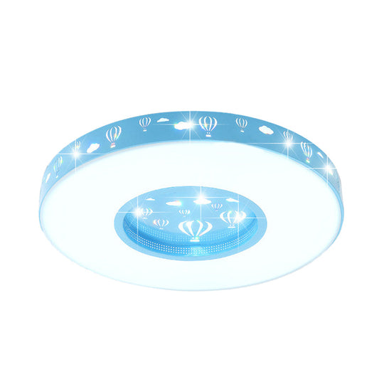 Kids LED Circular Flushmount Light with Hot Air Balloon Design - Pink/Blue Finish