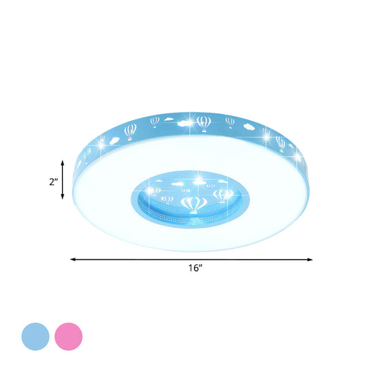 Kids LED Circular Flushmount Light with Hot Air Balloon Design - Pink/Blue Finish