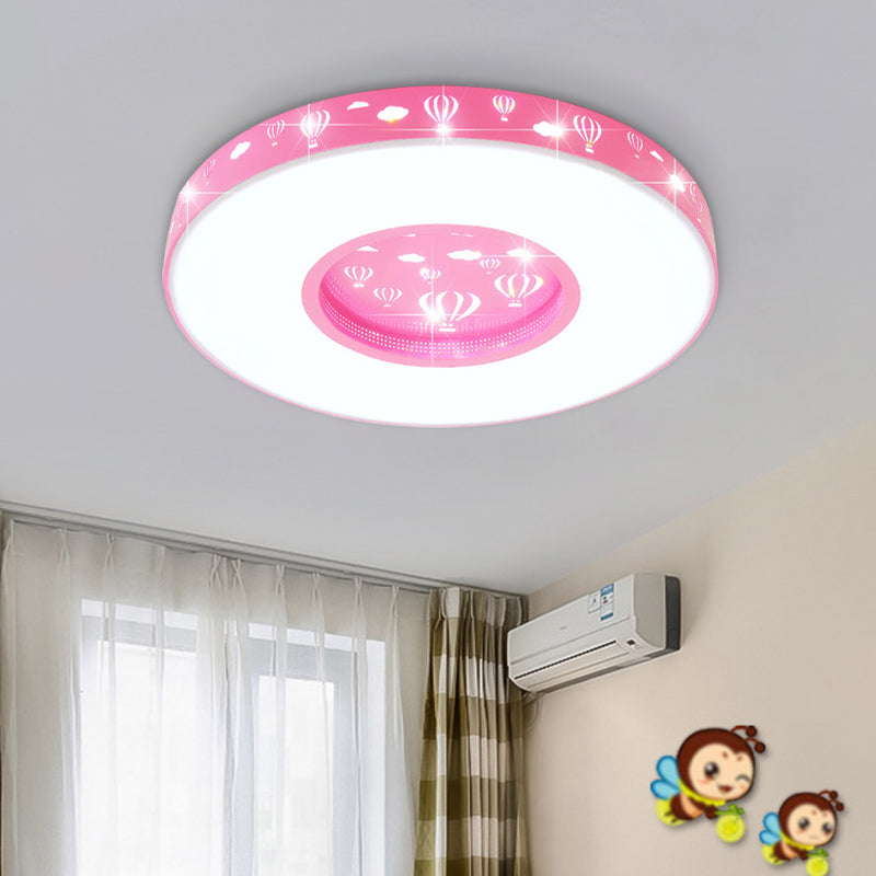 Kids LED Circular Flushmount Light with Hot Air Balloon Design - Pink/Blue Finish