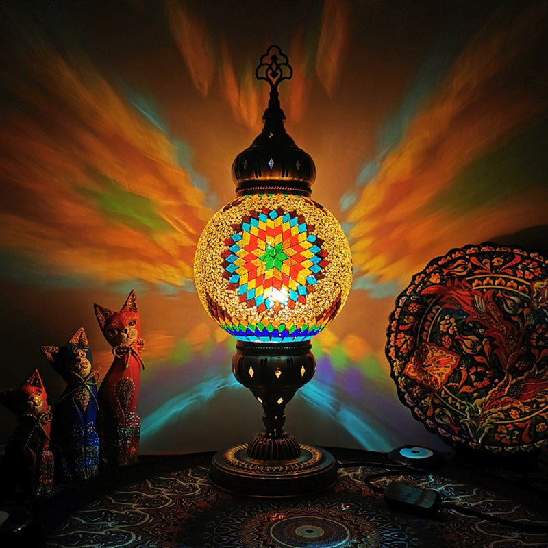 Ellie - Handcrafted Vintage Glass Ball Desk Lamp | 1 Head Nightstand Light in